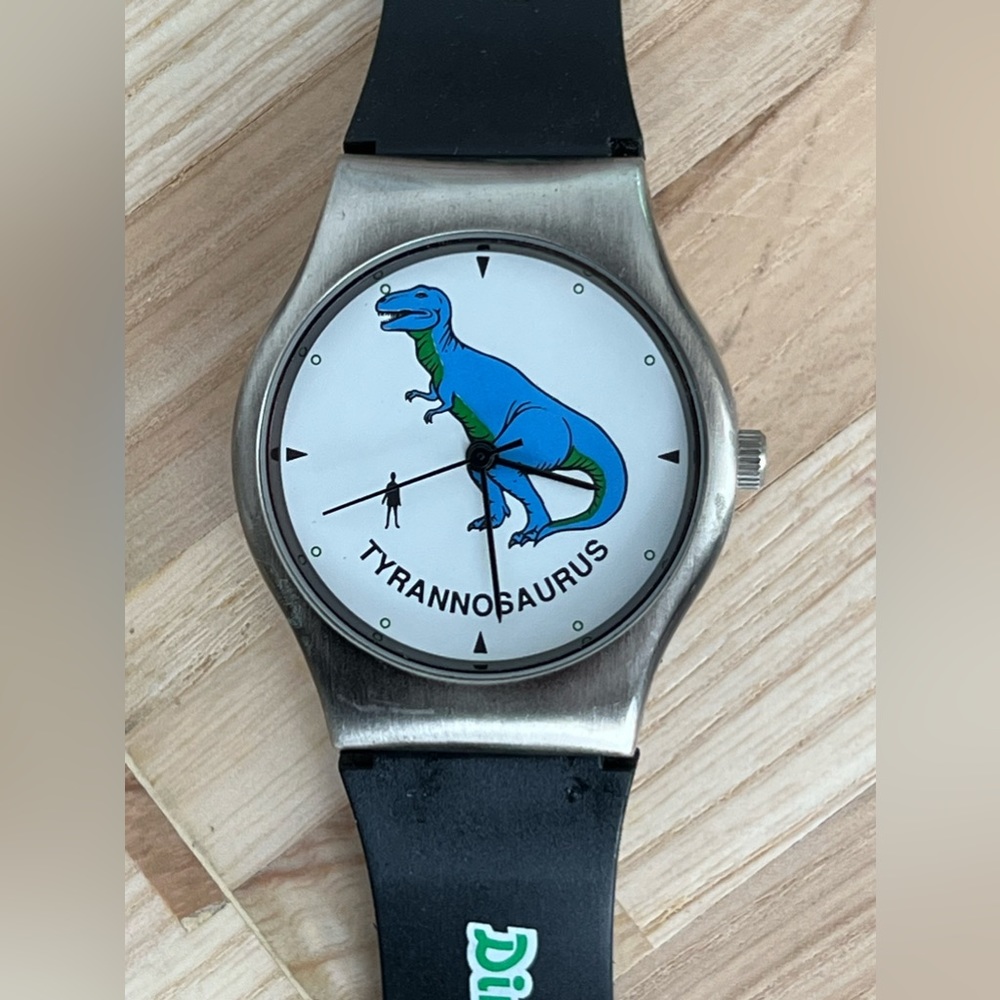 Tyrannosaurus Rex Dinosaur Watch White Dial Black Resin Strap Super Fun!
